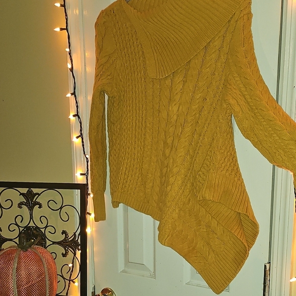 Elegant Cowl Neck Mustard Sweater - Picture 3 of 5